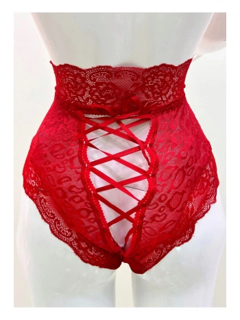 Kırmızı Dantelli Yüksek Bel Külot Venüs-k1011