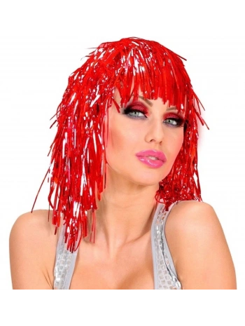 Kırmızı Işıltılı Metalize Parti Peruğu