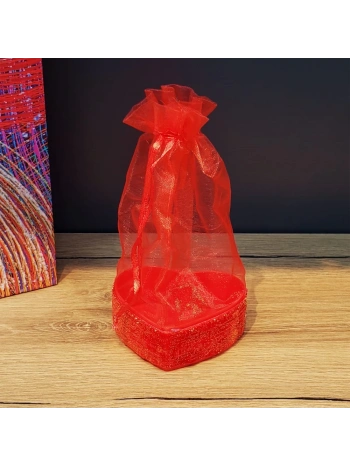 Kırmızı Kalpli Tül Kese