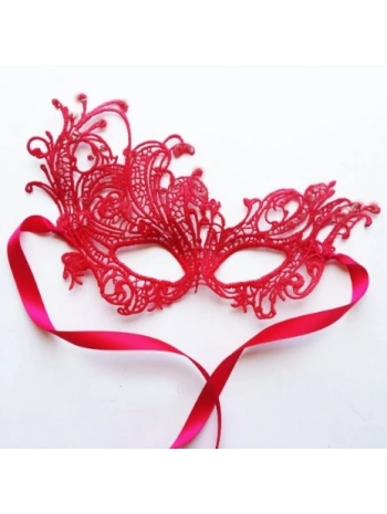 Kırmızı Renk Dantel Örgü İşlemeli Parti Maskesi Model 1