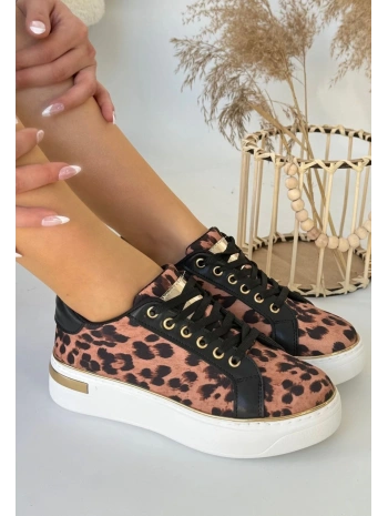 Kity Leopar Saten Bağcıklı Spor Ayakkabı