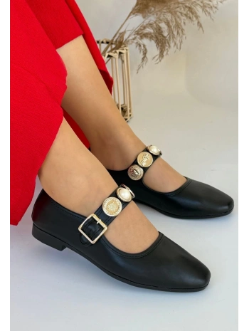 Koope Siyah Cilt Babet Ayakkabı