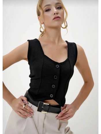 Krep kumaş düğmeli yelek siyah s3395