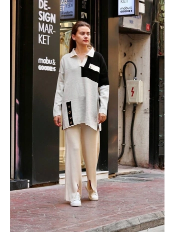 Kuş gözü triko takım Beyaz