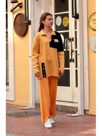 Kuş gözü triko takım Hardal