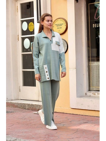 Kuş gözü triko takım Mint