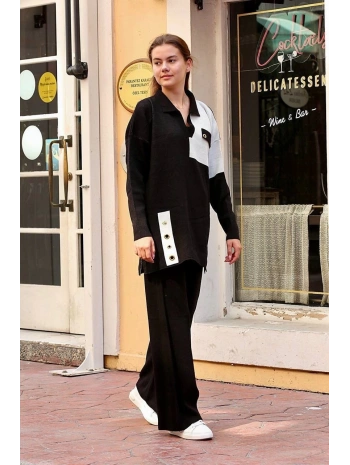 Kuş gözü triko takım Siyah