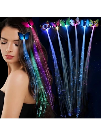 Led Fiber Optik Işıklı Kelebek Saç Klipsi 1 Adet