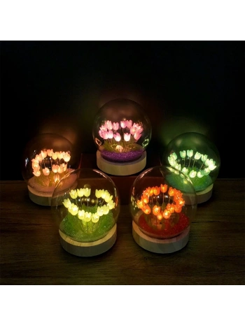 Led Işıklı Lale Cam Fanus