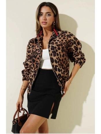 Leopar desenli astarlı ceket siyah t1192