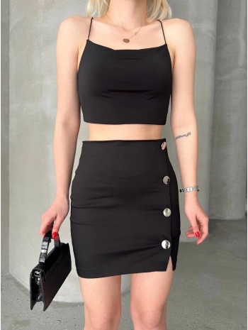 Likralı gabardin dört düğmeli etek