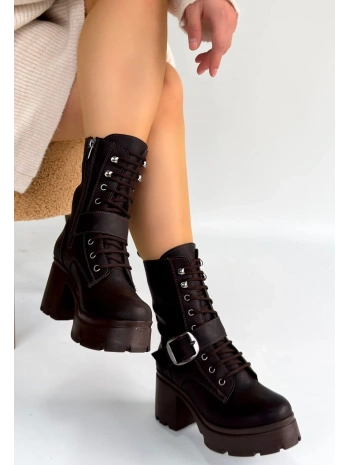 Linma Acı Kahve Cilt Bağcıklı Topuklu Bot