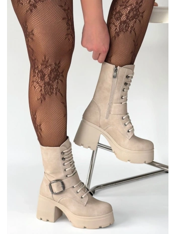 Linma Bej Nubuk Bağcıklı Topuklu Bot