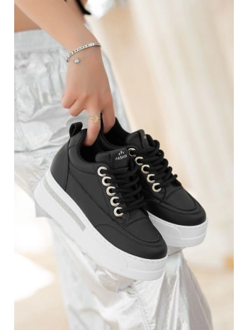 Lulu Siyah Cilt Beyaz Tabanlı Bağcıklı Spor Ayakkabı