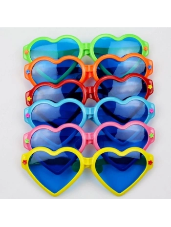 Mega Boy Büyük Kalp Şekilli Parti Gözlüğü 12 Adet Rengarenk