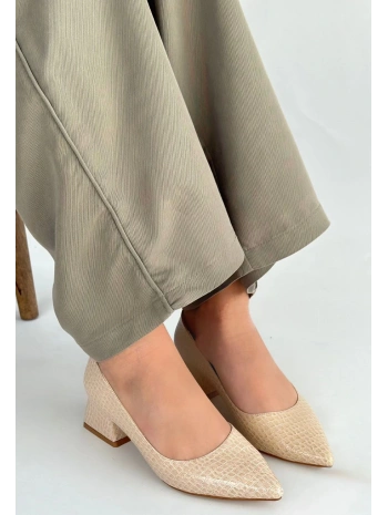 Meort Bej Rugan Topuklu Ayakkabı