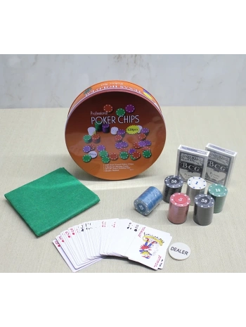 Metal Kutulu 120 Chip Ve 2 Adet İskambil  Kağit Setine Sahip Poker Oyunu Alk3535