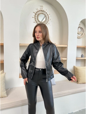 Mevsimlik deri ceket siyah st255510