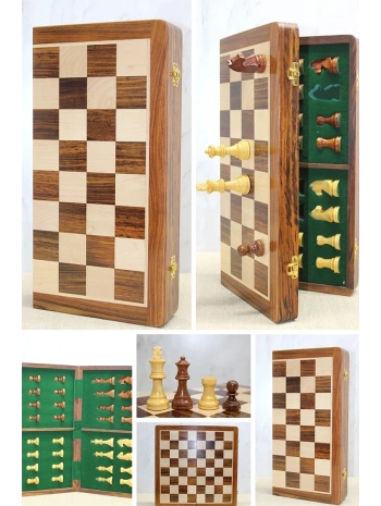 Mıknatıs Taşlı Ahşap Katlanabilir Kutulu Satranç Oyunu 40 Cm G225