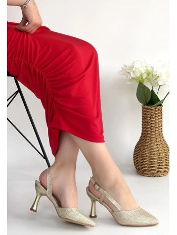 Minde Gold Cilt Simli Topuklu Ayakkabı