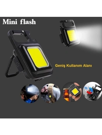 Mini 30 Ledli  Mıknatıslı Anahtarlık Flash Kamp Lambası Askılı Kapak Açacaklı Şarjlı Fener