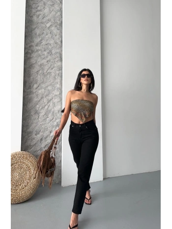 Mom fit enzim taş yıkama jeans pantolon siyah d2006