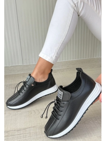 Monya Siyah Cilt Bağcıklı Spor Ayakkabı