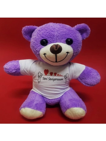 Mor Ayıcık Seni Seviyorum Baskılı Tişörtlü