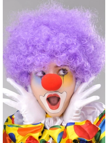 Mor Renk Kıvırcık Afro Bonus Peruk Takma Saç Ve Kırmızı Burun Seti