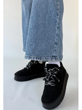 Muden Siyah Süet Bağcıklı Bot