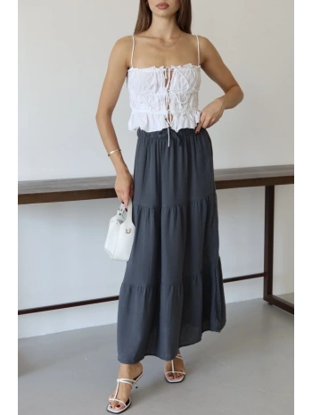 Müslin kumaş keten uzun etek antrasit pt