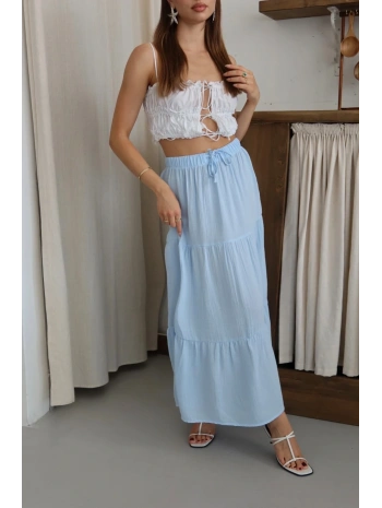 Müslin kumaş keten uzun etek mvi pt