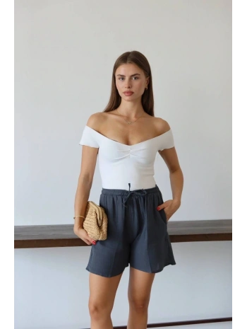 Müslin kumaş şort bağcıklı antrasit pt
