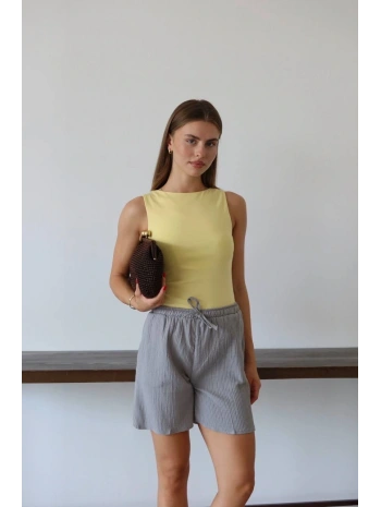 Müslin kumaş şort bağcıklı gri pt