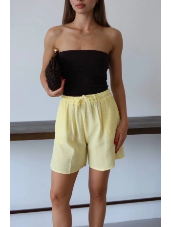Müslin kumaş şort bağcıklı sarı pt
