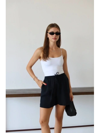 Müslin kumaş şort bağcıklı siyah pt