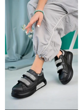 Nino Siyah Cilt Cırt Cırtlı Spor Ayakkabı