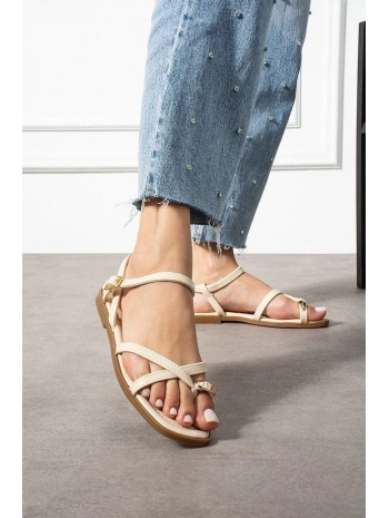 Nordi Bej Cilt Kemerli Sandalet