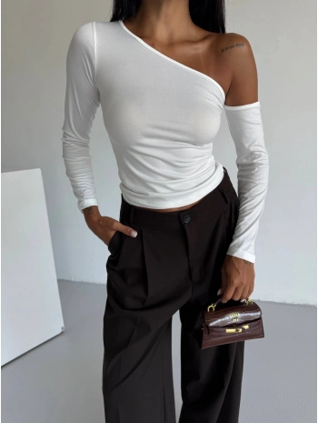 Omuz detaylı kollu bluz beyaz f2336