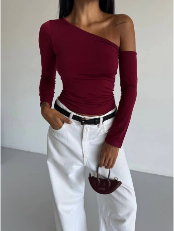 Omuz detaylı kollu bluz bordo f2336