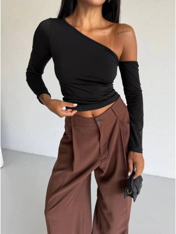 Omuz detaylı kollu bluz siyah f2336