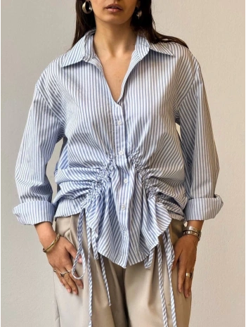 Önü büzgü detaylı çizgili gömlek