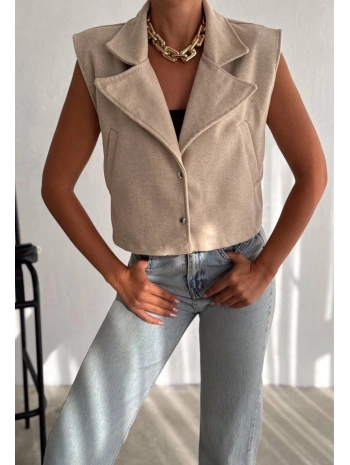 Önü çıtçıtlı cepli kaşe yelek bej f2253