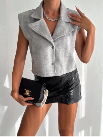 Önü çıtçıtlı cepli kaşe yelek gri f2253