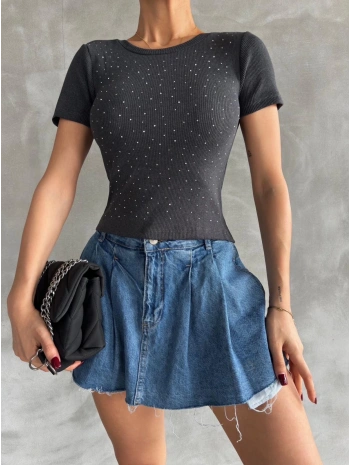 Önü taşlı antrasit bluz s3512