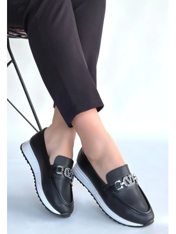 Otra Siyah Cilt Babet Ayakkabı