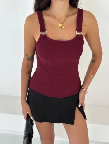 Ottoman toka askılı bluz bordo s4194