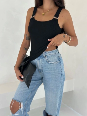 Ottoman toka askılı bluz siyah s4194