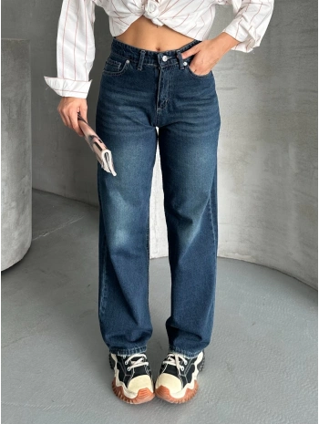 Palazzo bıyık enzim yıkama jeans pantolon koyu mavi d2008