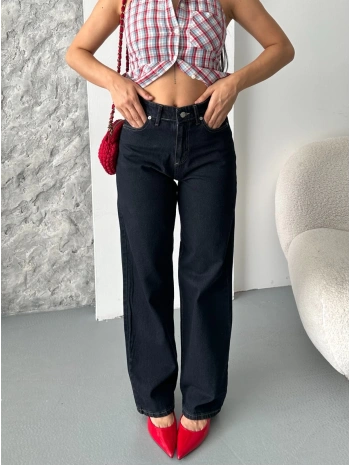 Palazzo süper taş enzim tint yıkama koyu lacivert jeans pantolon d2008